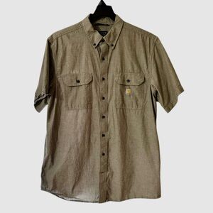 Carhartt Men's Green/Gray Tall Loose fit Cotton Button Down Shirt NWOT